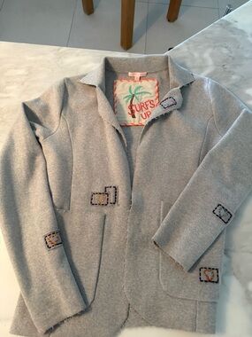 Lisa Todd Gray Sweatshirt with Coral and Teal Embroidery